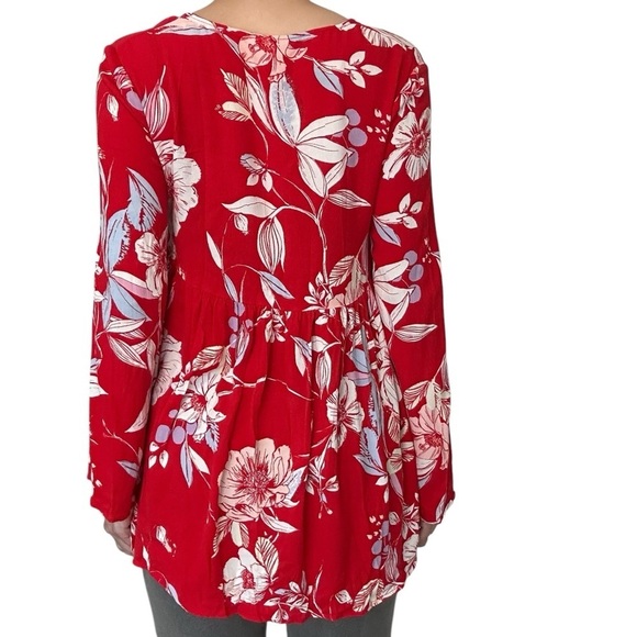 Free People Blouse Flare Sleeve Babydoll Boho Floral Casual Size Extra Small - Picture 3 of 8